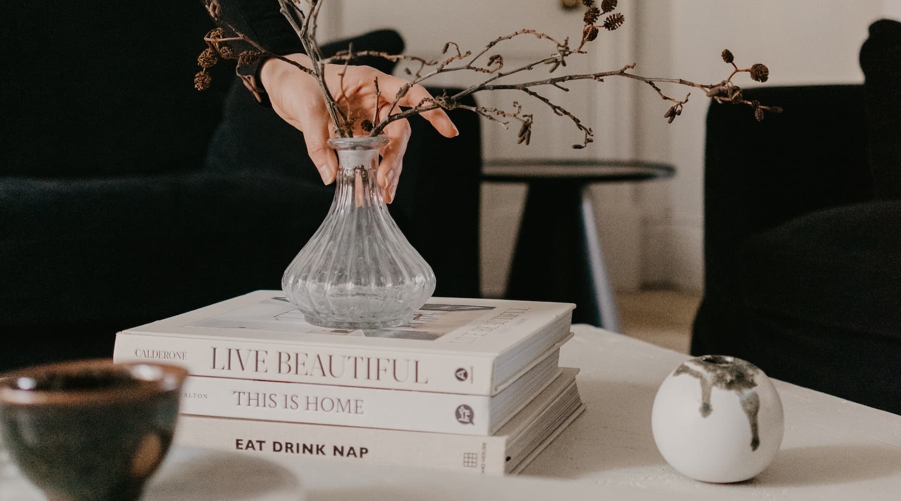 modern decor with books and plants